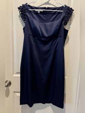 Evan-Picone Dress Lace Sleeve Mini Size 16 Blue